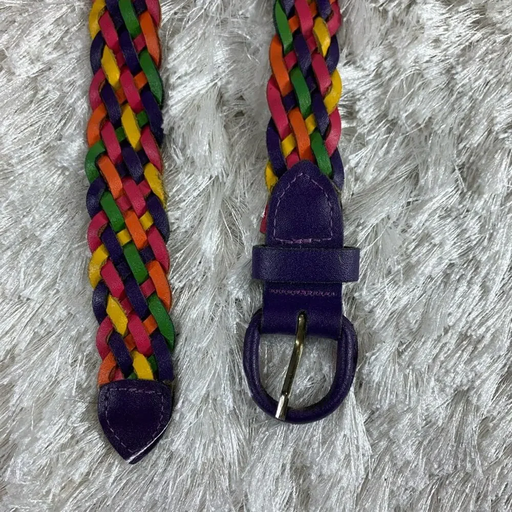Multicolor Bright Braided Leather Belt Large